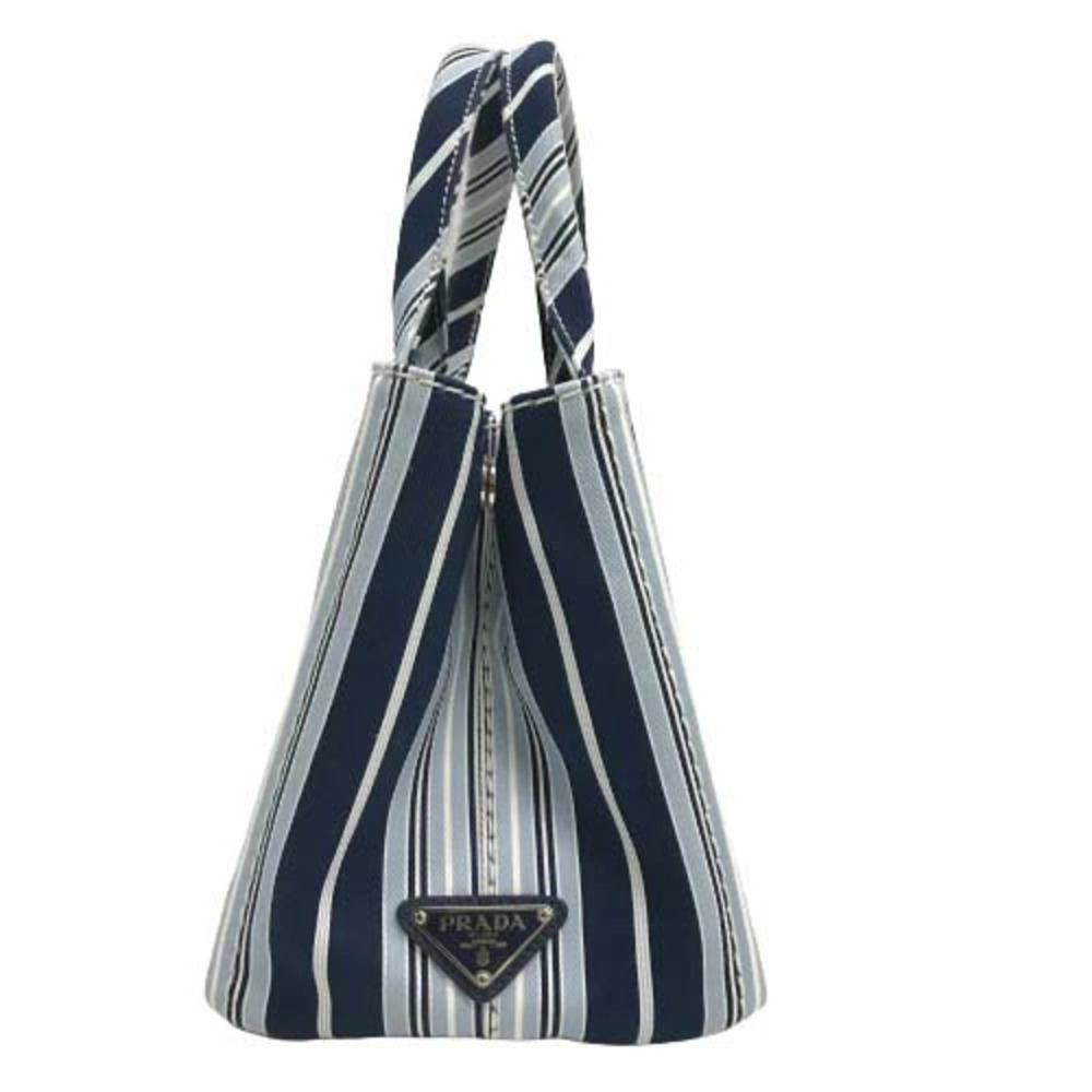 Prada Canapa Stamperta Azzurro Shoulder Bag Handbag Tote Crossbody Striped Blue - Picture 6 of 10